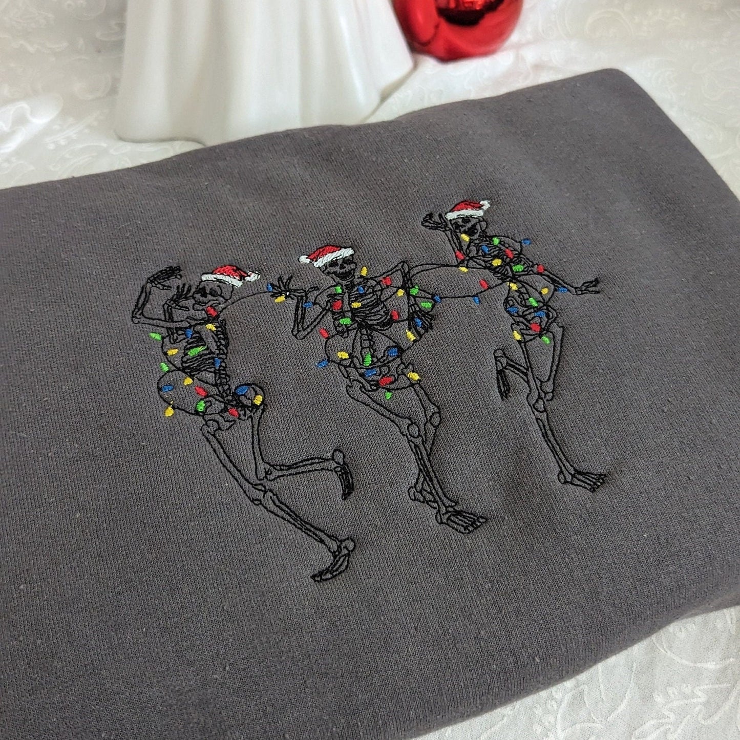 Embroidered Christmas Skeleton Sweatshirt