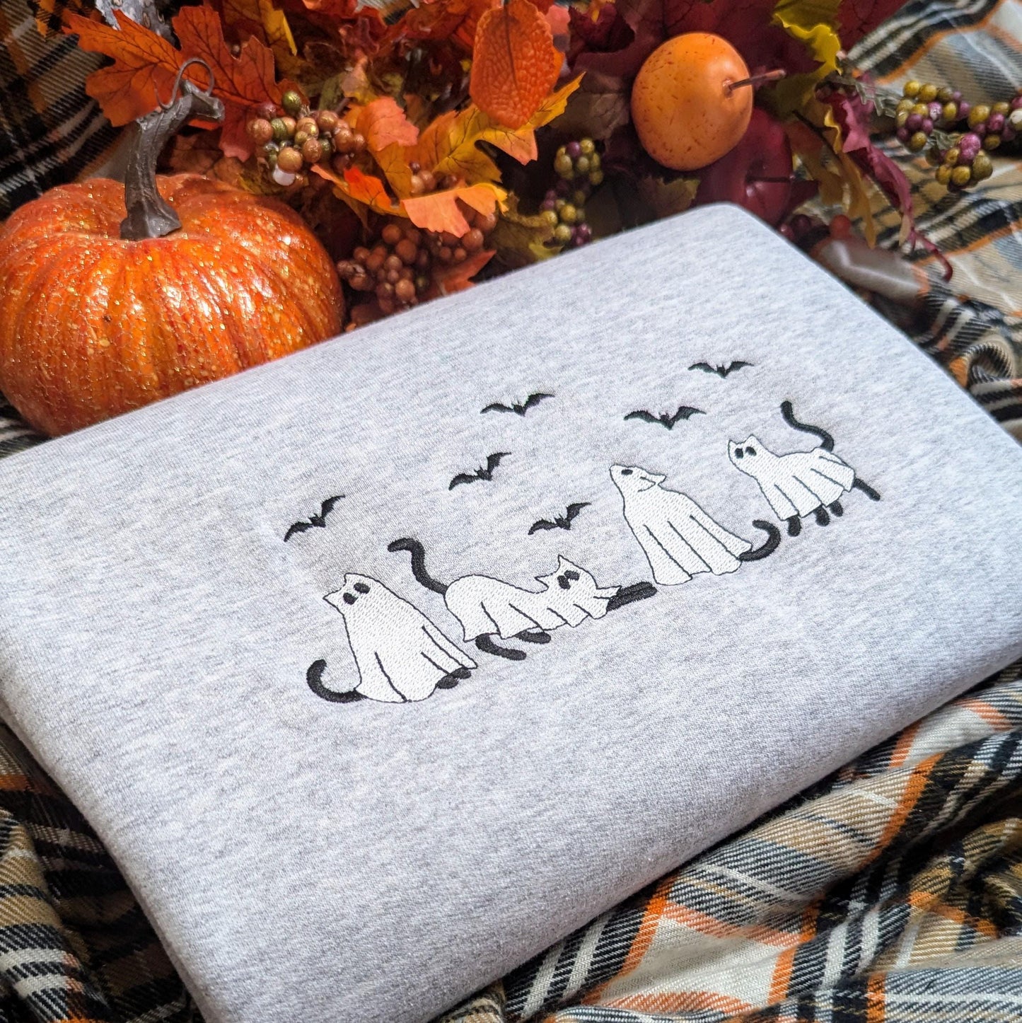 Embroidered Ghost Cat Season Sweatshirt