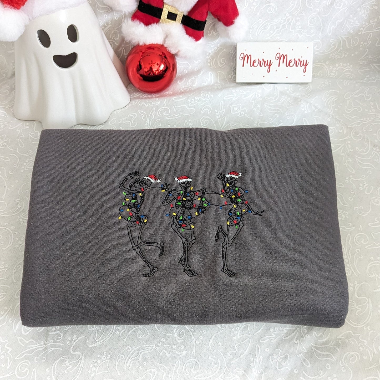 Embroidered Christmas Skeleton Sweatshirt