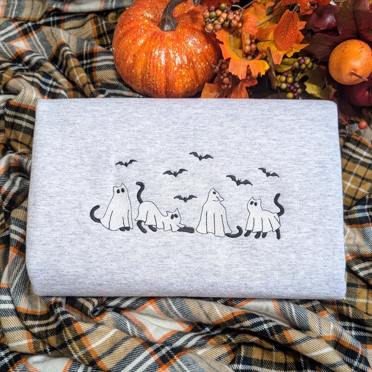 Embroidered Ghost Cat Season Sweatshirt