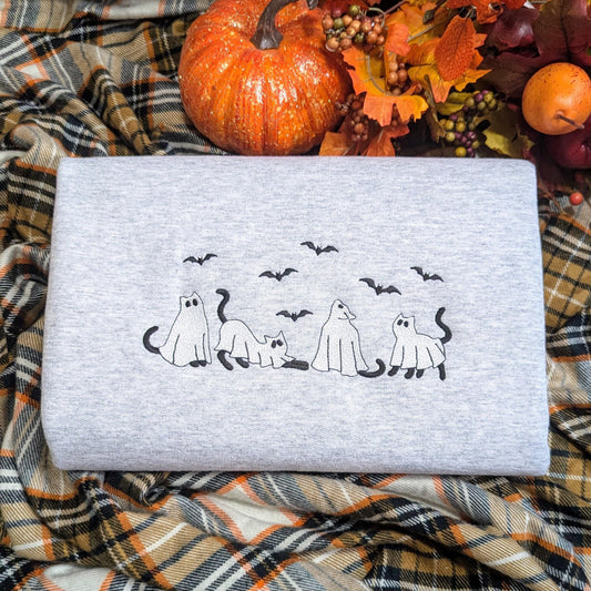 Embroidered Ghost Cat Season Sweatshirt