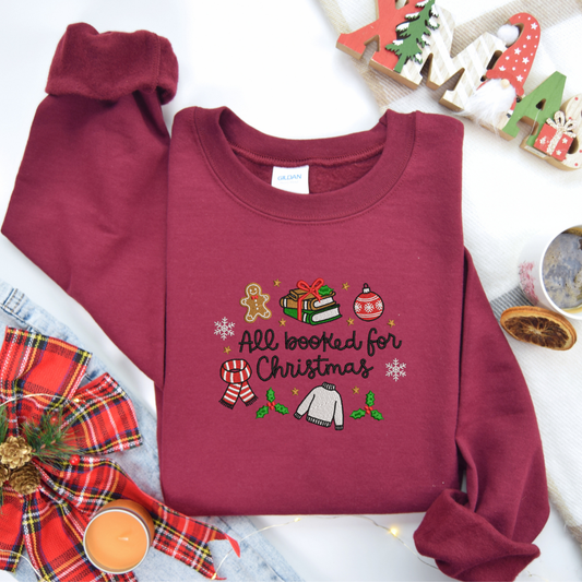 Embroidered All Booked For Christmas Sweatshirt