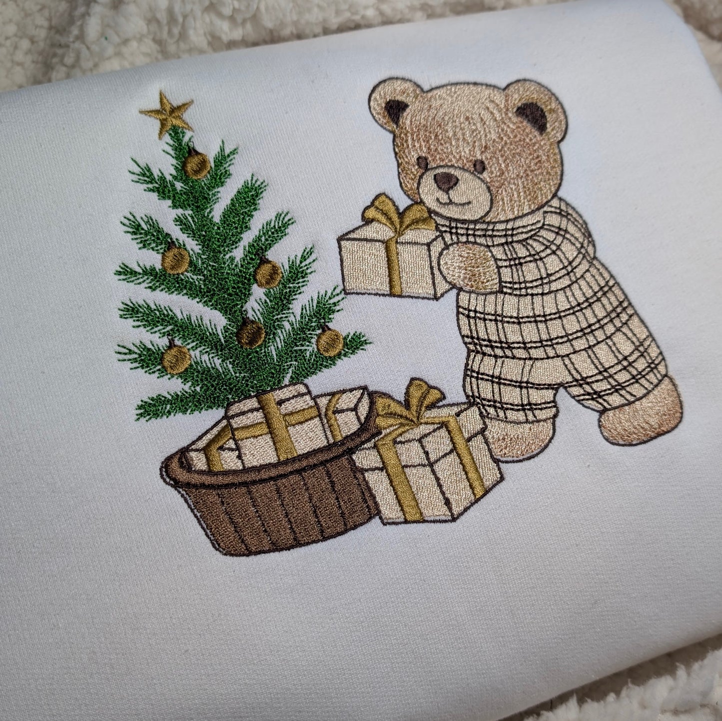 Embroidered Christmas Teddy Bear Sweatshirt
